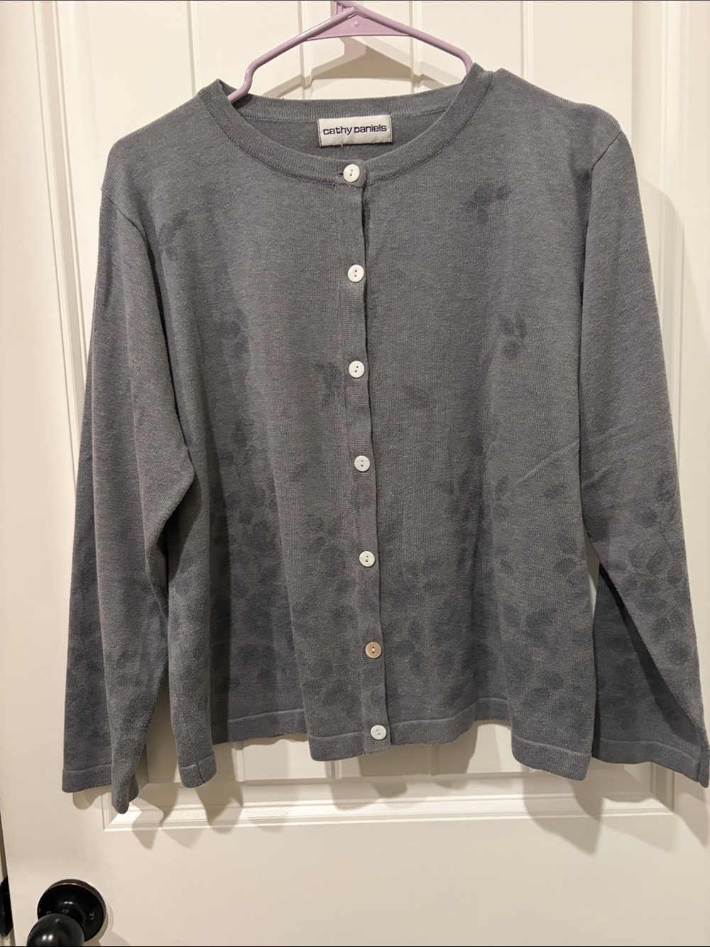Cathy Daniels Heather Gray Floral Jacquard Button Cardigan